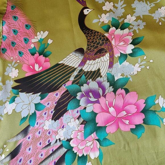Applesauce green satin peacock floral kimono robe - Picture 6 of 10
